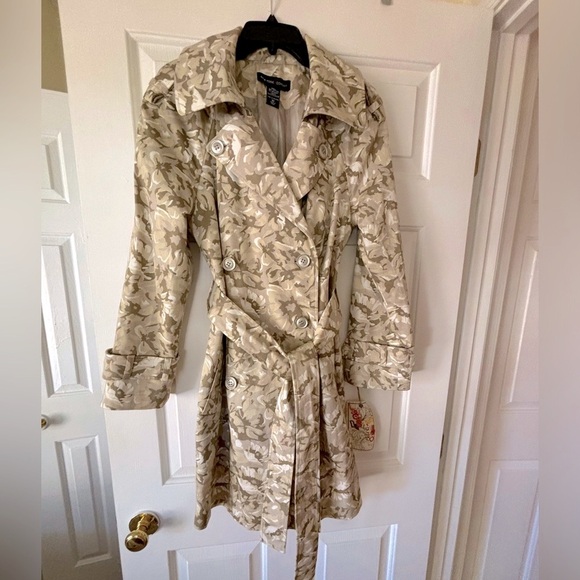 New York & Company Trench Coat Womens Long Army Colors Sz 10 M Cotton Gr… - Picture 11 of 17